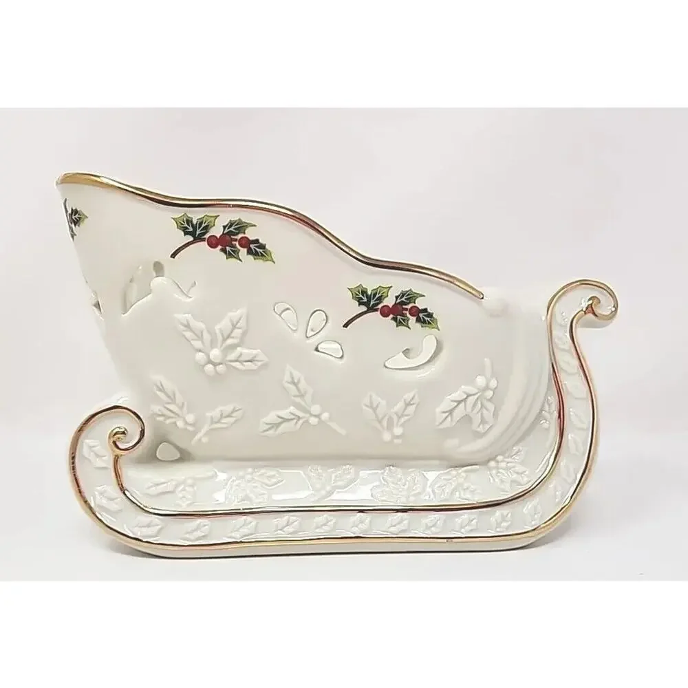 PartyLite‎ Holly Leaf Sleigh Candle Holder With Box P8C/P7663